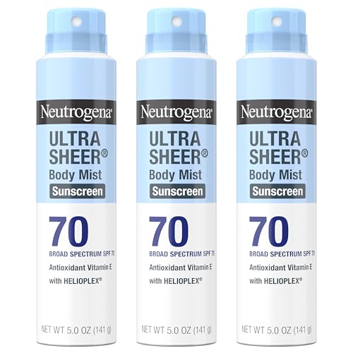 Neutrogena Ultra Sheer Body Mist Sunscreen Spray SPF 70 - Lightweight, Non-Greasy, Water Resistant, Broad Spectrum UVA/UVB Protection (5 oz)