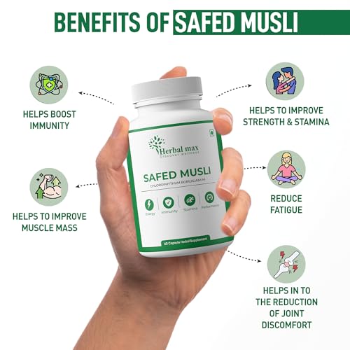Herbal Max Safed Musli Capsules - Boost Energy, Stamina & Immunity Naturally, 800mg 60 Caps