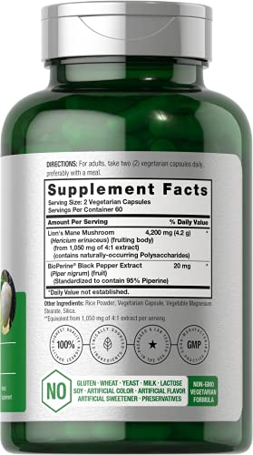 Horbäach Lion's Mane Mushroom Extract - 4200mg, 120 Capsules