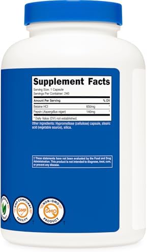 Nutricost Betaine HCl & Pepsin 790mg - 240 Capsules - Digestive Support