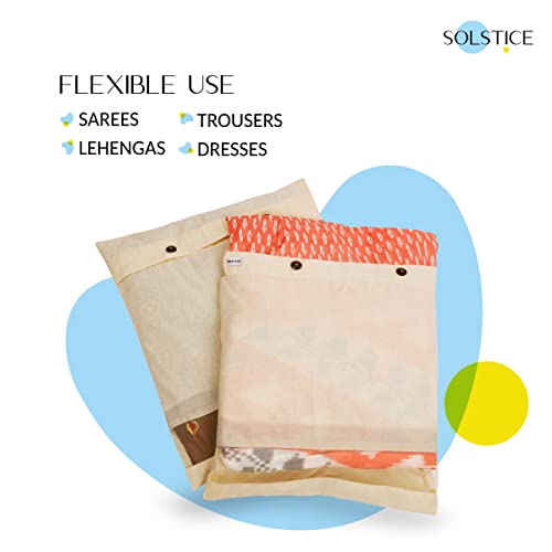 SOLSTICE Cotton Saree Covers Set of 6 - 18x15 Inches with Mesh Window for Silk Saree & Lehenga Storage Organizer