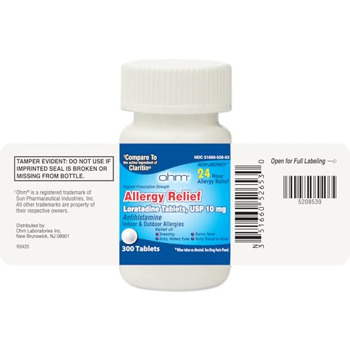 Ohm Loratadine 10mg 24-Hour Non-Drowsy Allergy Relief Tablets (300 Count)