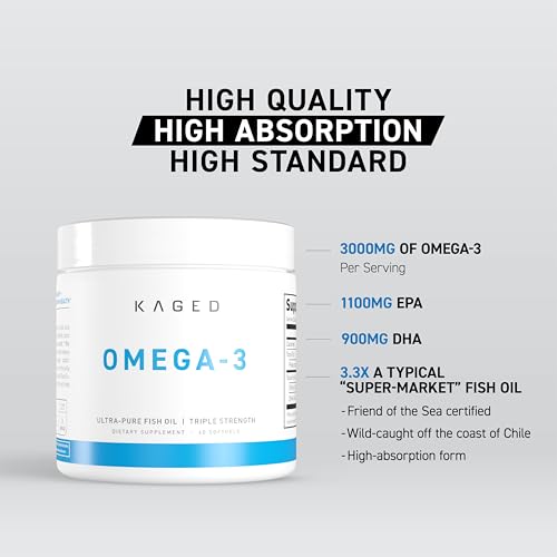 Kaged Muscle Omega 3 Fish Oil Supplements – 3000 mg EPA & DHA, 60 Softgels