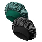 2 Pcs Silk Bonnet for Women - Curly Hair Shower Cap with Elastic Band (Green & Black)