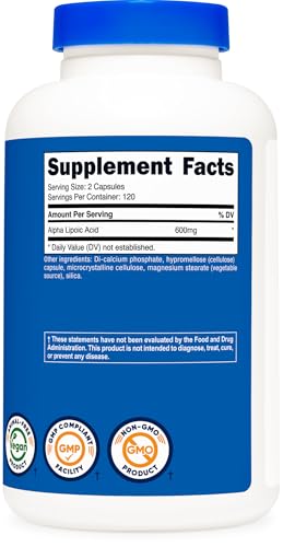 Alpha Lipoic Acid 600mg Capsules - 240 Count, Gluten-Free, Vegan, Soy-Free & Non-GMO Dietary Supplement