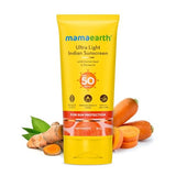 Mamaearth Ultra Light Indian Sunscreen SPF 50 PA ++++ - Carrot Seed & Turmeric, No White Cast, 80g