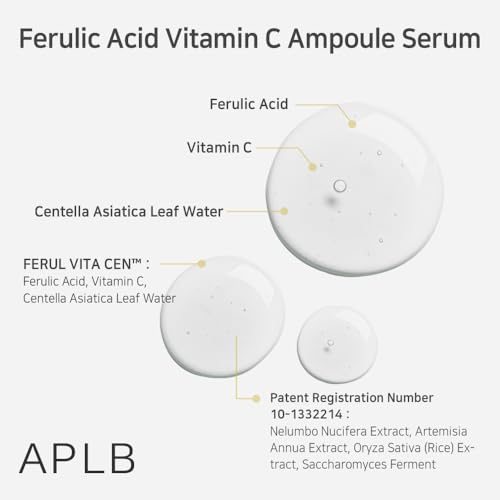 APLB Ferulic Acid Vitamin C Ampoule Serum - 46.7% Antioxidant Formula for Wrinkles & Dark Spots - Korean Skincare - 1.35 FL.OZ