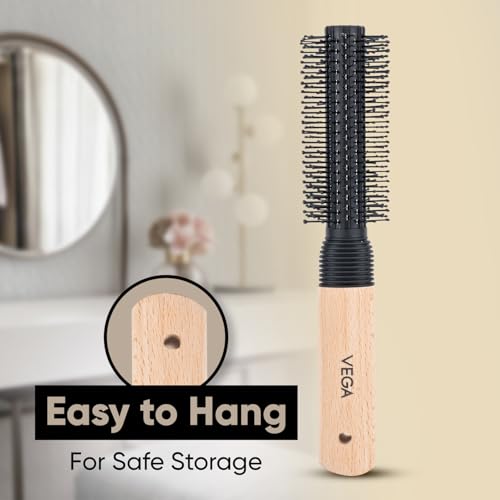 Vega Professional Round Brush - Wooden Handle, Black Head