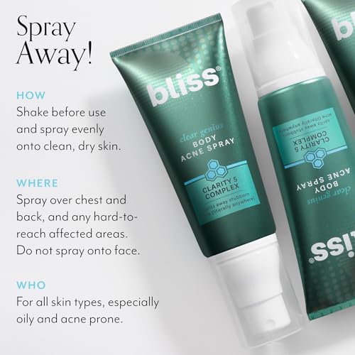 Bliss Clear Genius Body Acne Spray, 3.5 oz, 2% Salicylic Acid & Niacinamide