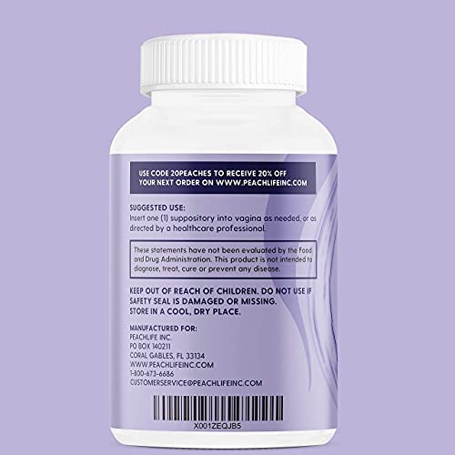 Peachlife Boric Acid Suppositories - USA Made - Vegetable Capsules for Feminine Health & pH Balance