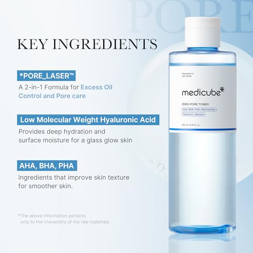 Medicube Zero Pore Toner - Exfoliating & Hydrating Water Toner with AHA, BHA, PHA, Niacinamide & Panthenol (8.45 fl. oz.)