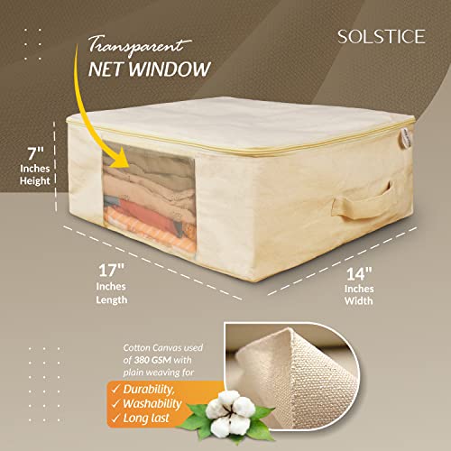 SOLSTICE Cotton Canvas Clothes Storage Bags with Zipper - Set of 3 Large 17x14x7 Inch for Sarees, Lehengas & Dresses