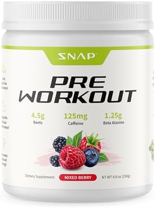Snap Supplements Pre Workout Beet Root Powder, Nitric Oxide Supplement Preworkout for Men and Women with Organic Beets and B Vitamins, Energy and Heart Health Support, 30 Servings, Mixed Berry