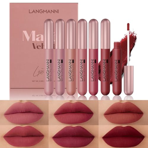 Khazna 6 Pcs Matte Liquid Lipstick Set Velvet Muddy Finish Long Lasting Waterproof