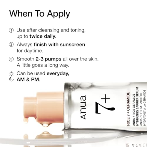 Anua Rice Ceramide 7 Hydrating Barrier Serum - Brightening & Hydrating Face Serum, 50ml