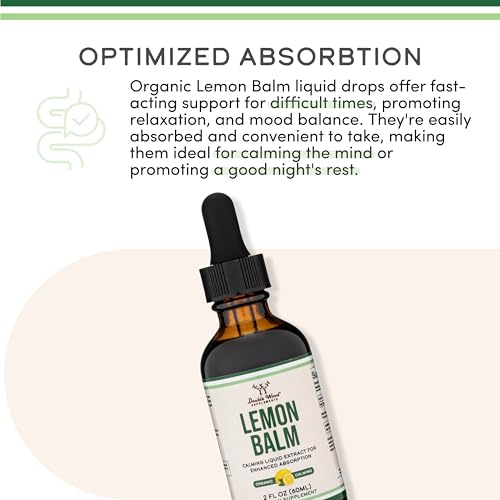 Organic Lemon Balm Tincture Drops 590mg - Fast-Absorbing for Calm & Relaxation | 2FL OZ by Double Wood Supplements