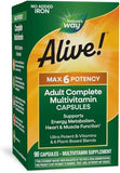 Nature's Way Alive Max6 Potency Adult Complete Multivitamin, Vitamins A,C, E & B-Vitamins Including Methyl B12 & Folate, Supports Energy Metabolism*, No Added Iron, 90 Capsules (Packaging May Vary)