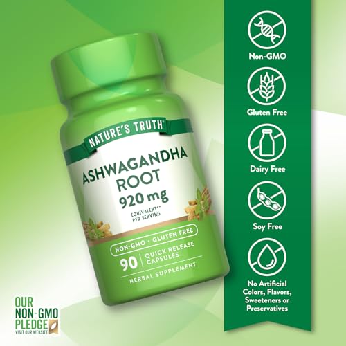 Nature's Truth Ashwagandha Capsules 920mg Non-GMO Gluten Free Stress Relief