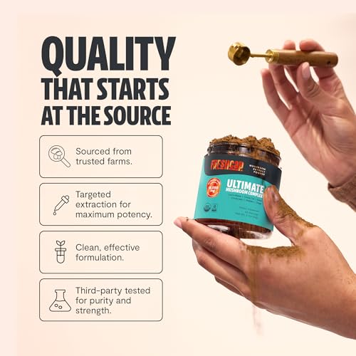 Thrive 6 Ultimate Mushroom Complex - Pure Extract Powder - USDA Organic - Lions Mane, Reishi, Cordyceps, Chaga, Turkey Tail, Maitake