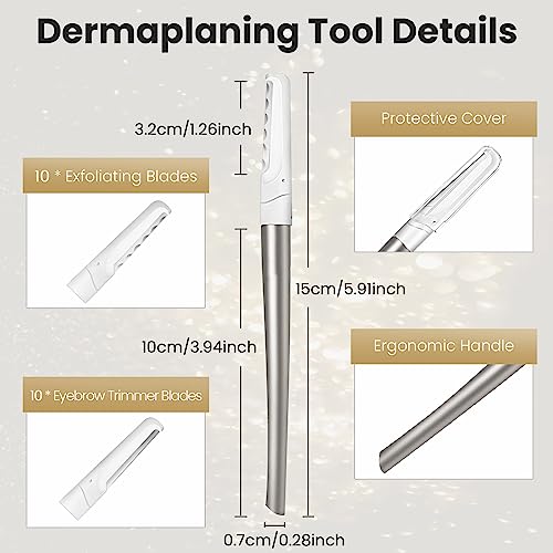 Dermaplaning Tool for Face Exfoliation - 20 Replaceable Blades, Facial Shaver & Eyebrow Razor for Peach Fuzz Removal