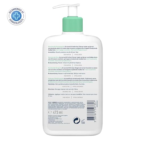 CeraVe Foaming Cleanser for Oily Skin 473ml, Hyaluronic Acid, Fragrance Free