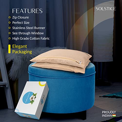 SOLSTICE Cotton Saree Storage Bags with Zip Closure - Single Size (16x14 Inches) with Transparent Mesh Window - Pack of 6