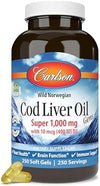 Carlson Labs Wild Norwegian Cod Liver Oil Gems Omega-3 1000mg 250 Soft Gels