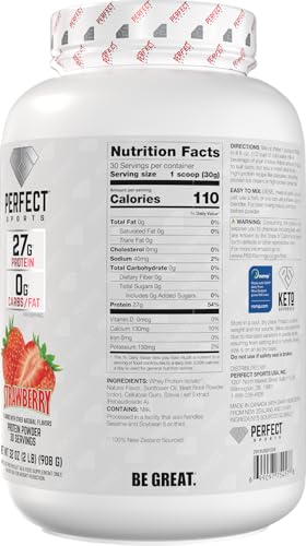 PERFECT SPORTS Diesel 100% New Zealand Whey Protein Isolate - Stevia Sweetened, Zero Carb, Zero Fat, 27g Protein, 2 lbs - Strawberry