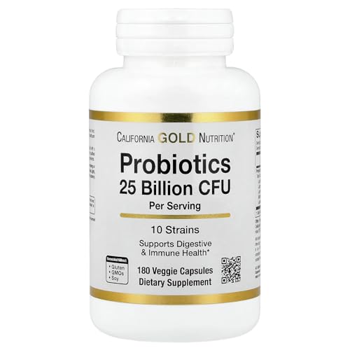 California Gold Nutrition Probiotics - 10 Strain, 25 Billion CFU, 180 Veggie Capsules