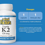 Natural Factors Vitamin K2 100 mcg - Bone & Heart Health Support - 60 Vegetarian Capsules
