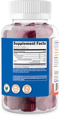 Nutricost Folic Acid Gummies - 120 Vegan Gummies, 1mg Folic Acid Per Serving