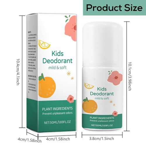 Upgraded Natural Deodorant for Kids & Teens - Aluminum-Free, Hypoallergenic, Clean Fresh Scent, 50ml