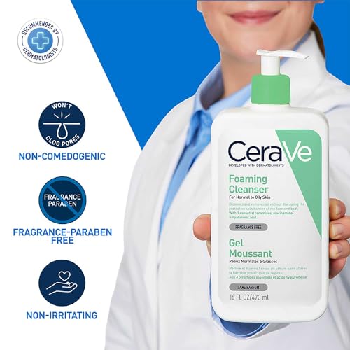 CeraVe Foaming Cleanser for Oily Skin 473ml, Hyaluronic Acid, Fragrance Free