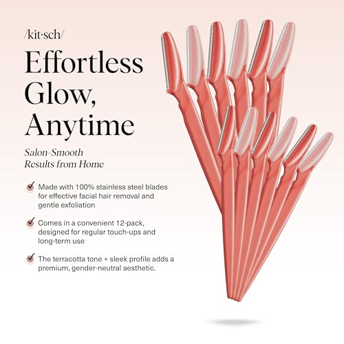 Kitsch Dermaplaning Tool - 12-Piece Face Razor & Eyebrow Shaver for Women