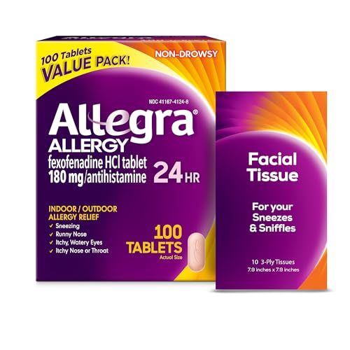 Allegra Adult 24-Hour Allergy Relief Tablets with Tissue Pack - 180mg Fexofenadine HCI 100-Count