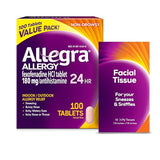 Allegra Adult 24-Hour Allergy Relief Tablets with Tissue Pack - 180mg Fexofenadine HCI 100-Count