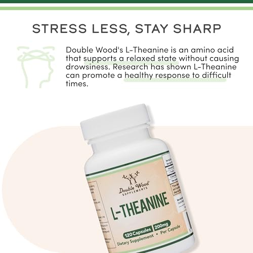 L-Theanine 200mg - 120 Soy-Free Capsules for Calm Focus & Stress Relief Synergy