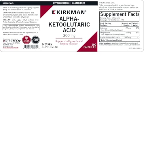 Kirkman Alpha Ketoglutaric Acid 300 mg - 100 Capsules for Energy Metabolism