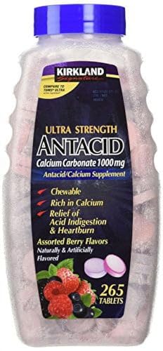 Kirkland Signature Ultra Strength Antacid Tablets - 1000mg Calcium Carbonate, Assorted Berry Flavors, 265 Count