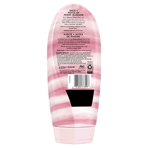 Olay Moisture Ribbons Plus Shea + Notes of Peony Blossom Body Wash | 18 fl oz | Pack of 4 | Hydrating & Nourishing