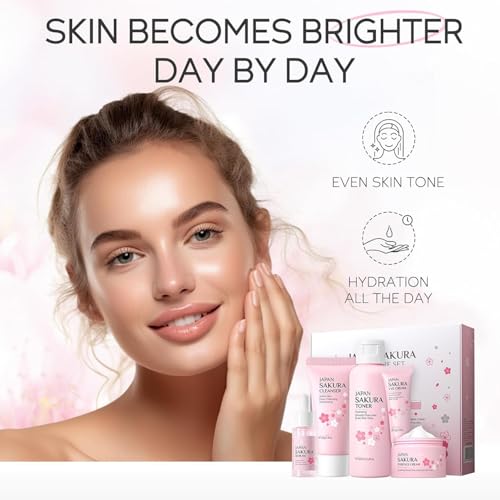 SAKURA 5-Piece Skin Care Gift Set for Women - Cleanser, Toner, Serum, Eye & Face Cream