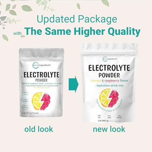Micro Ingredients Hydration Electrolyte Powder - Keto & No Sugar - High Potassium with Lemon Raspberry Flavor