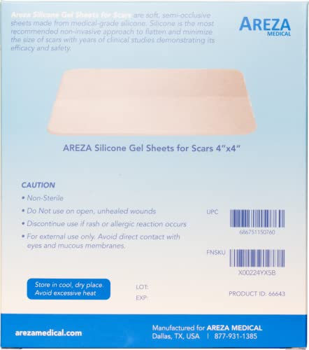 Areza Medical Silicone Gel Sheets for Scars, 4x4, 3 Sheets