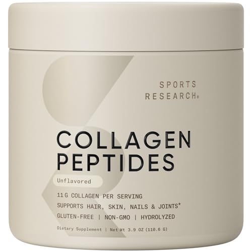 Sports Research Hydrolyzed Collagen Peptides Powder (Type I & III), Unflavored, 110.7g