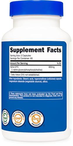 Nutricost Alpha GPC 600mg - 120 Vegetarian Capsules | Non-GMO, Gluten Free | Cognitive Support & Brain Health