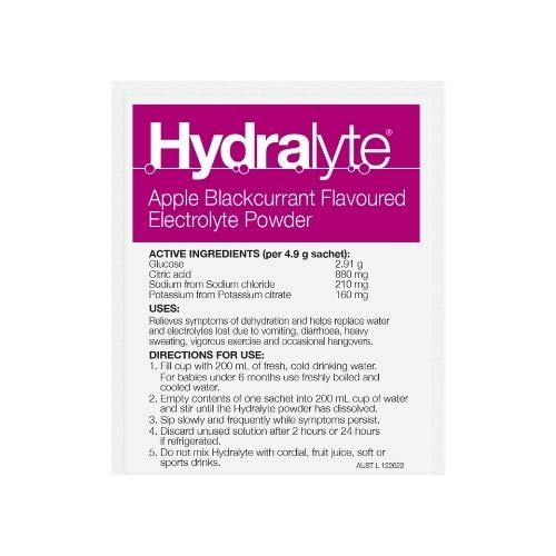 HYDRALYTE Electrolyte Powder - Apple Blackcurrant - Rehydration Solution - 10 Sachets