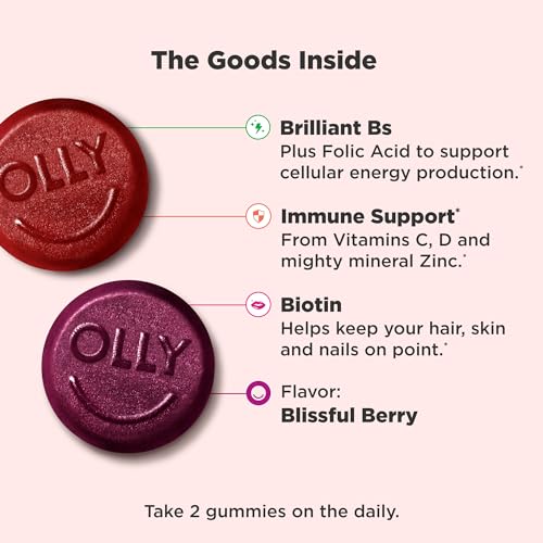 OLLY Women's Multivitamin Gummies - Immune & Overall Health Support with Vitamins A, D, C, E, Biotin & Folic Acid - Berry Flavor, 130 Count (65 Day Supply)