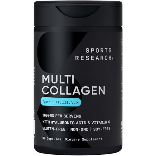 Sports Research Multi Collagen Complex (Types I, II, III, V, X) with Hyaluronic Acid & Vitamin C - 90 Capsules
