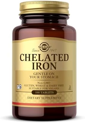 Solgar Chelated Iron, 100 Tablets - Highly Absorbable Iron - Gentle on Your Stomach - Cardiovascular Support - Vegan, Gluten Free, Dairy Free, Kosher - 100 Servings