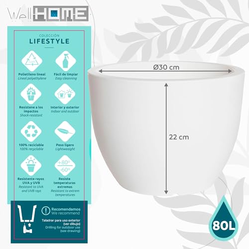 WELL HOME Ordesa Flower Pot – 30x34 cm White Ceramic Planter